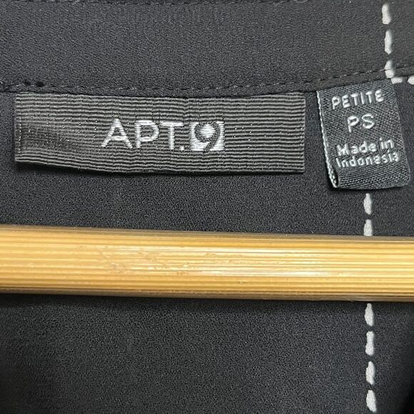 Apt. 9 Checkered Button Down Long Sleeve Blouse Black & White Size Small Petite - Picture 5 of 5